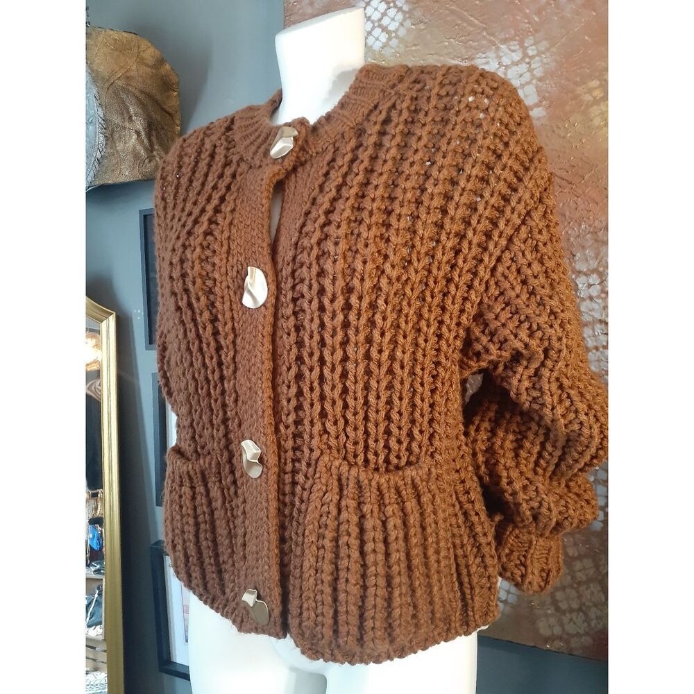 Zara Nwot Chunky Knit Pocket Cardigan Sweater -  Caramel Brown